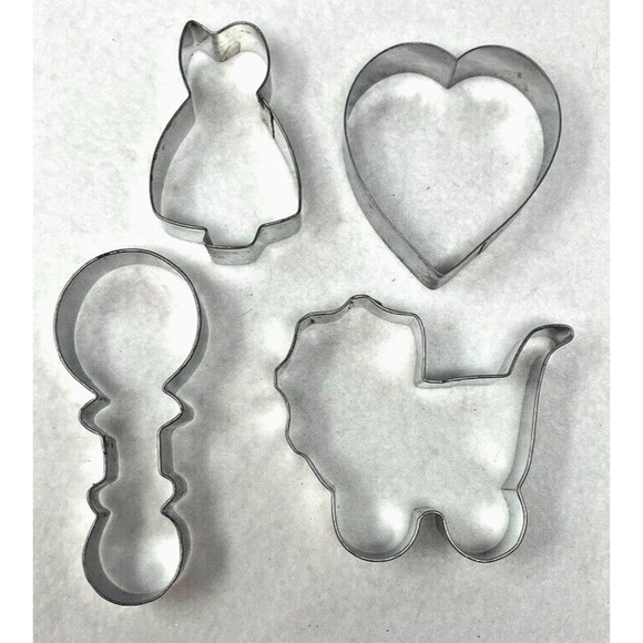 Baby Shower Cookie Cutter Lot of 4 Party Rattle Baby Carriage Heart Hobbie Holly - Picture 1 of 7